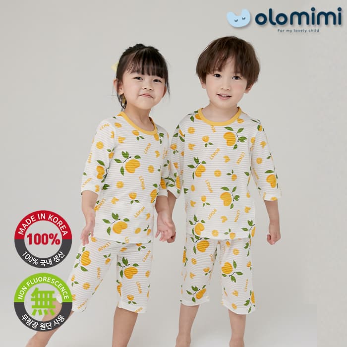 KOREA__OLOMIMI_  22SS Kids home wear_sleep wear_Three_quarter sleeves Jacquard_Lemon